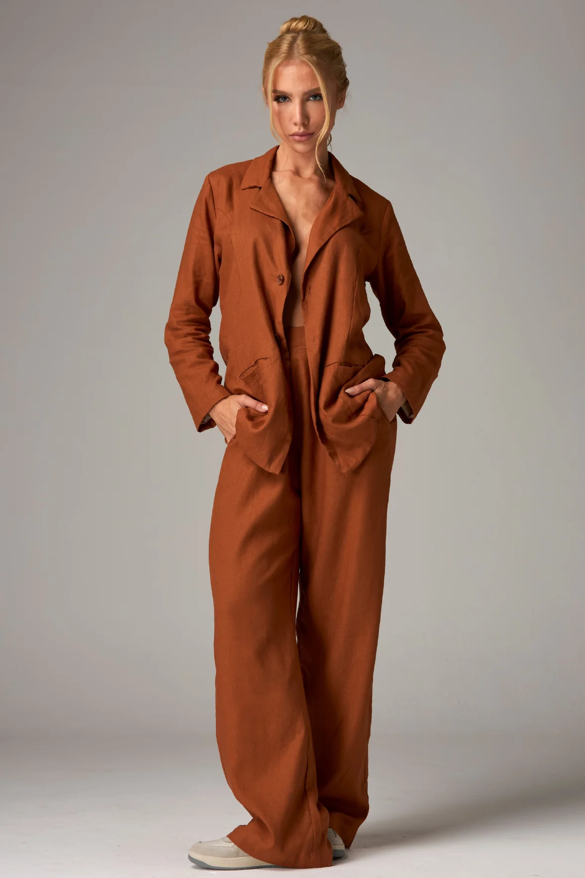Calça Wide Pants Linho Brown - Image 3