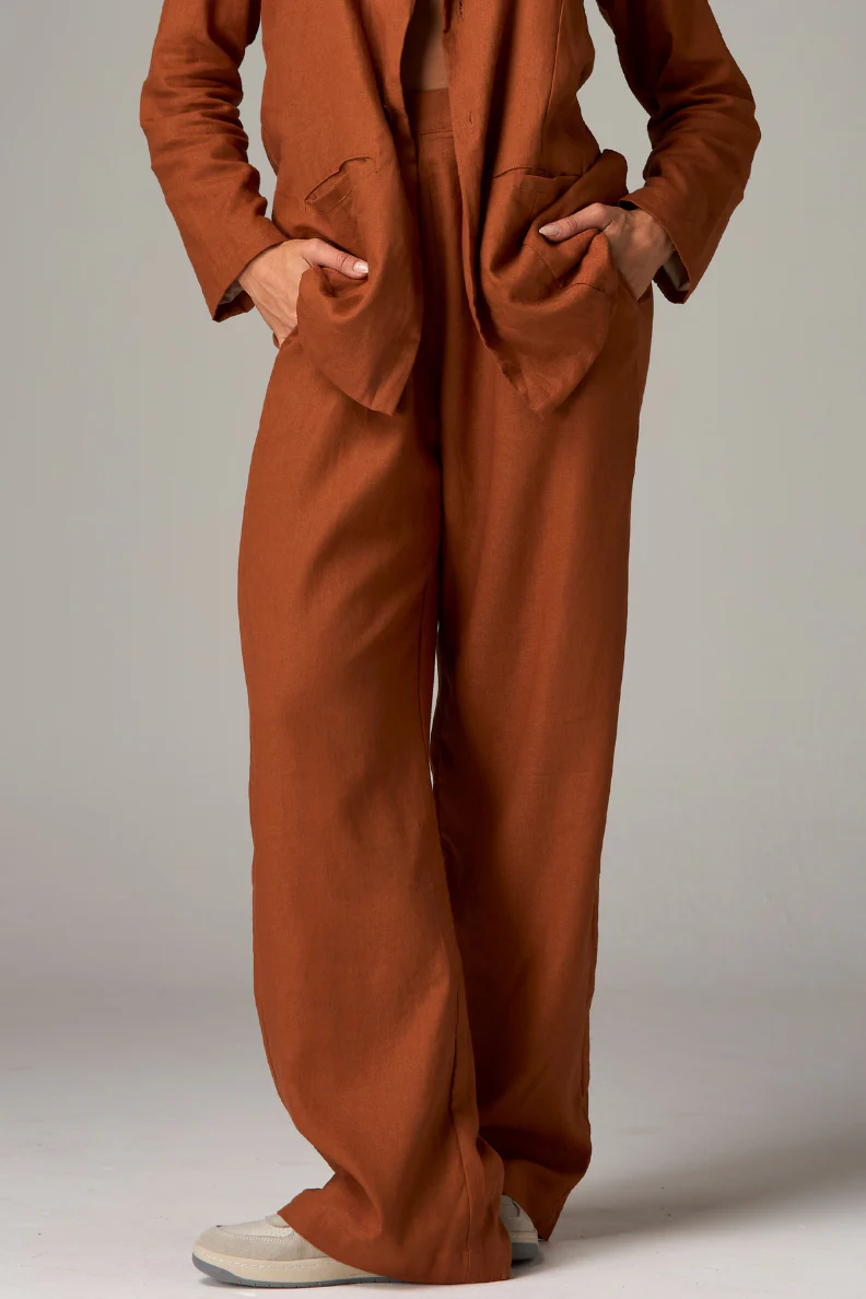 Calça Wide Pants Linho Brown - Image 4