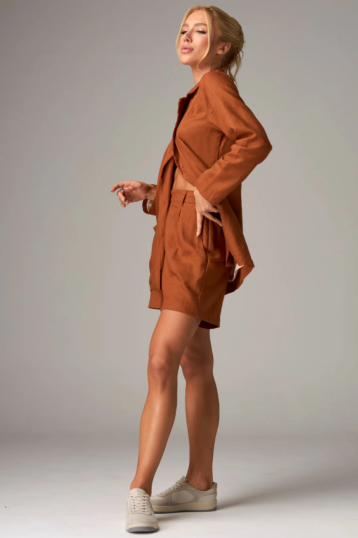 Blazer Wide Linho Brown - Image 4