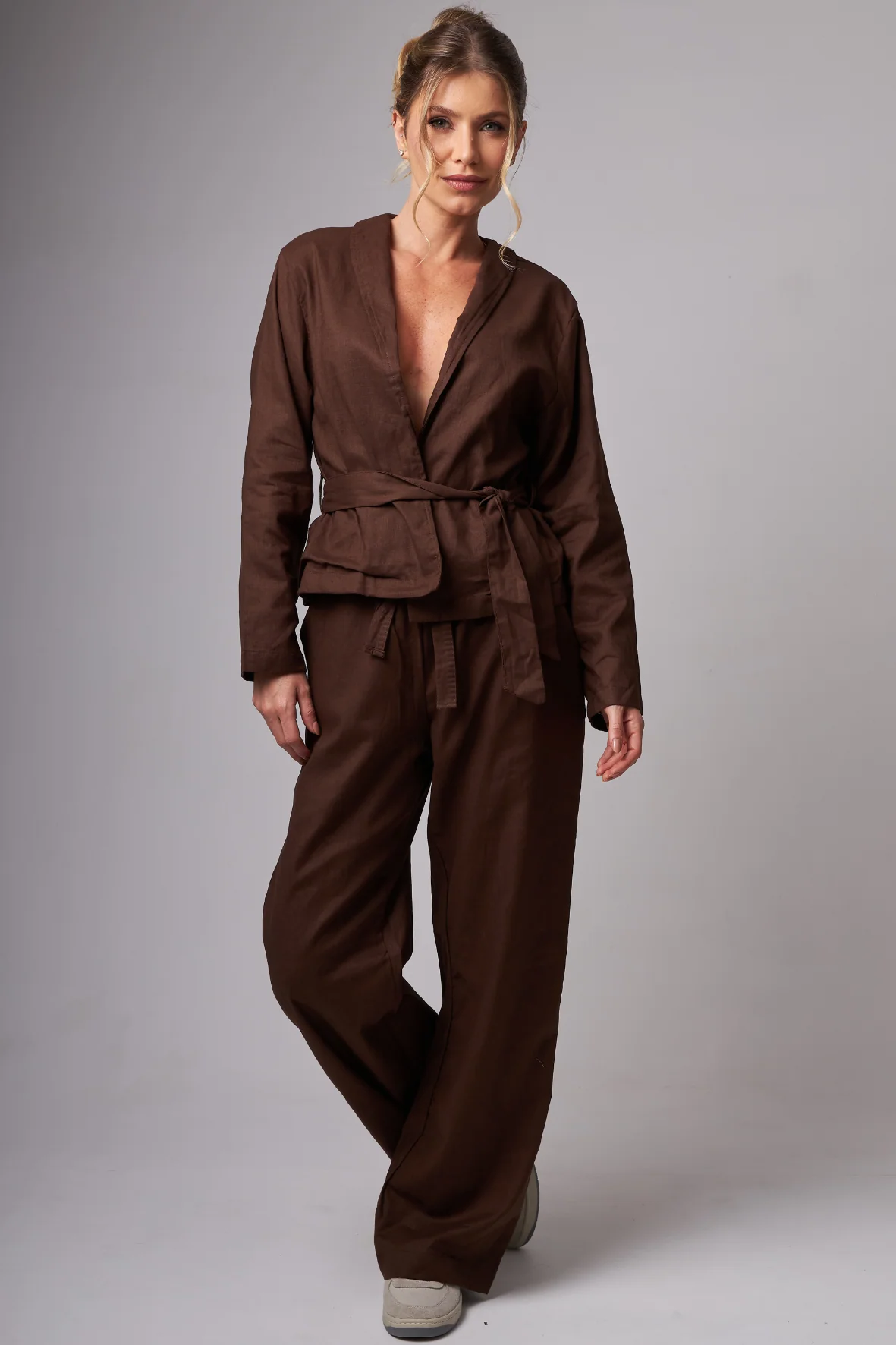 Wide leg Linho Dark Brown - Image 2